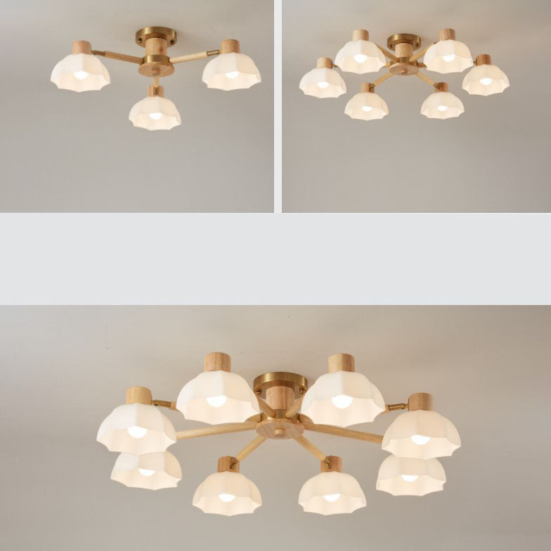 Traditional Japanese Wabi-sabi Rubberwood Hardware Glass 3/6/8-Light Flush Mount Lighting For Living Room Lumendat