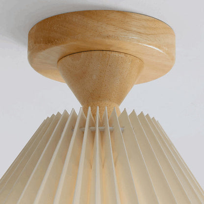 Traditional Japanese Log Pleated Taper Fabric 1-Light Semi-Flush Mount Ceiling Light For Living Room