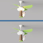 Lumendat Contemporary Creative Kids PVC Iron Wood Tree Bear LED Semi-Flush Mount Ceiling Fan Light For Bedroom Lumendat
