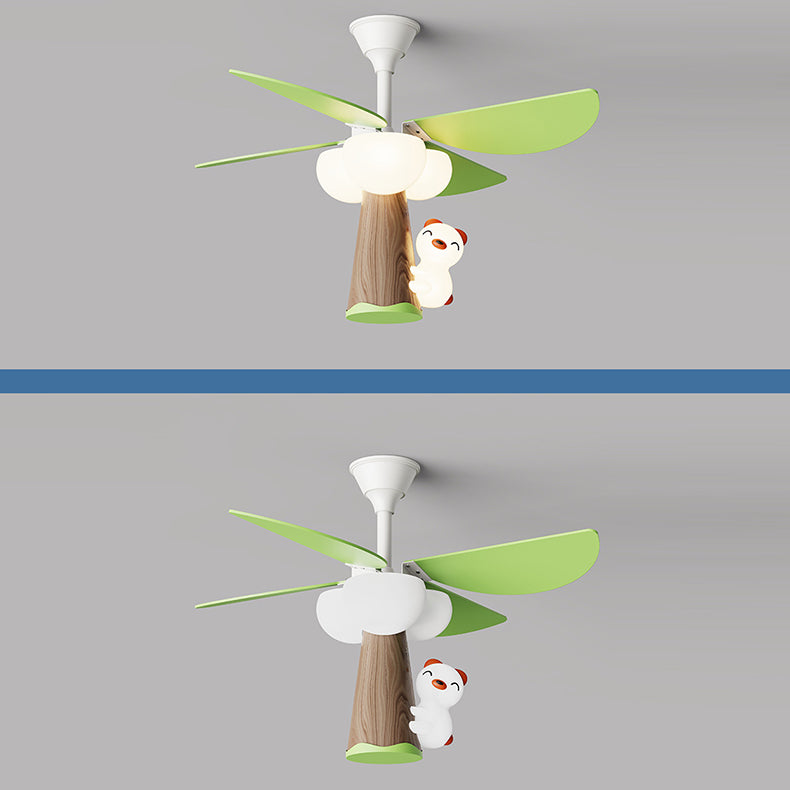 Lumendat Contemporary Creative Kids PVC Iron Wood Tree Bear LED Semi-Flush Mount Ceiling Fan Light For Bedroom Lumendat