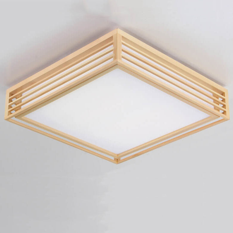 Nordic Solid Wood Square LED Japanese Tatami Flush Mount Ceiling Light BulbSquare