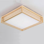 Nordic Solid Wood Square LED Japanese Tatami Flush Mount Ceiling Light BulbSquare