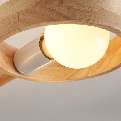 Contemporary Nordic Round Rotatable Rubber Wood 3/5 Light Semi-flush Mount Ceiling Light for Living Room