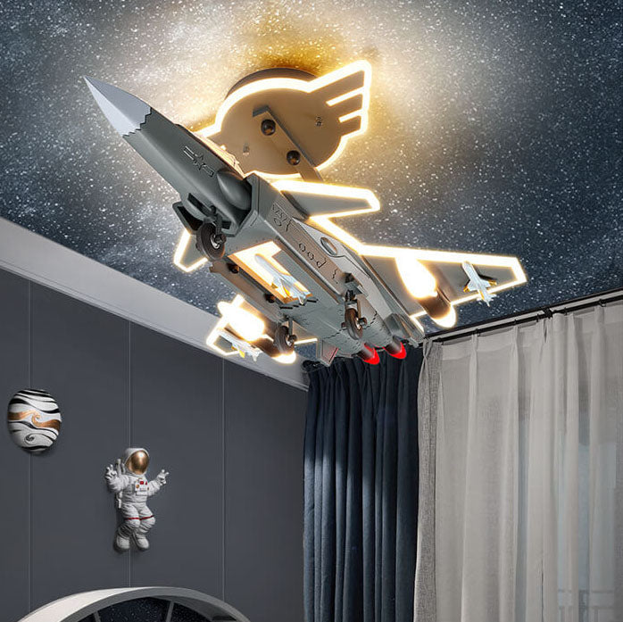 Lumendat Contemporary Creative Hardware Resin Children's Aircraft LED Semi-Flush Mount Ceiling Light For Bedroom Lumendat