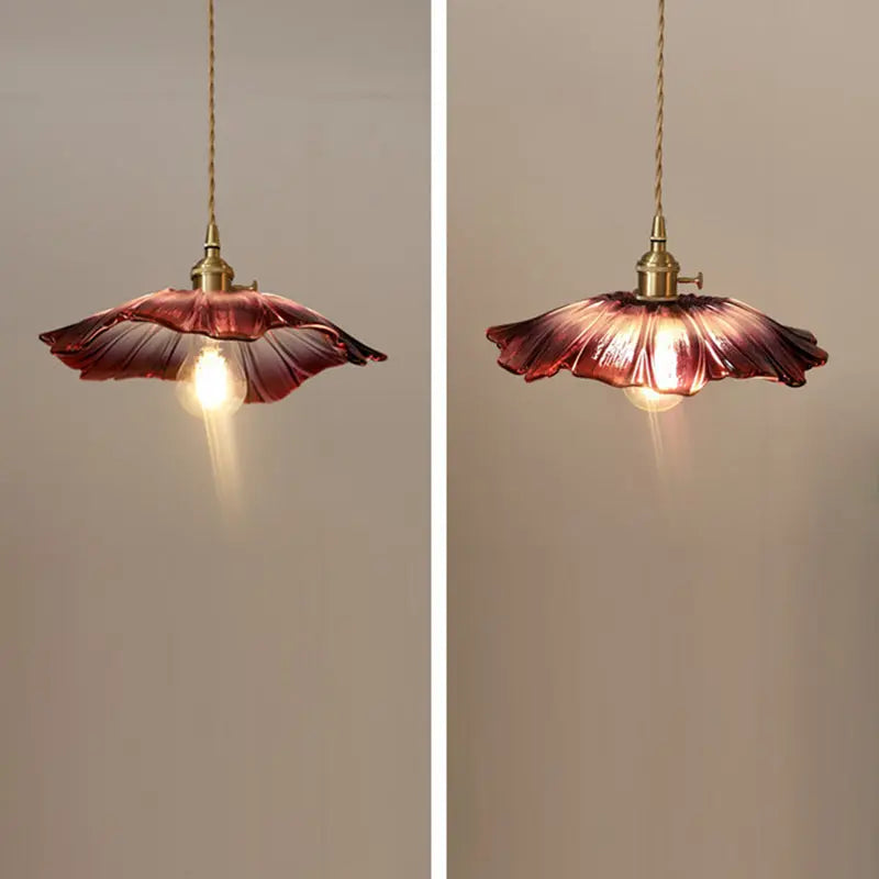 Traditional Vintage Lotus Leaf Glass Brass 1-light Pendant Light for Living Room BulbSquare