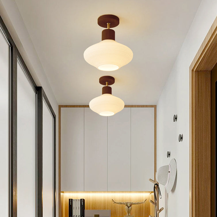 Nordic Log Striped Glass Oval 1-light Semi-flush Mount Ceiling Light