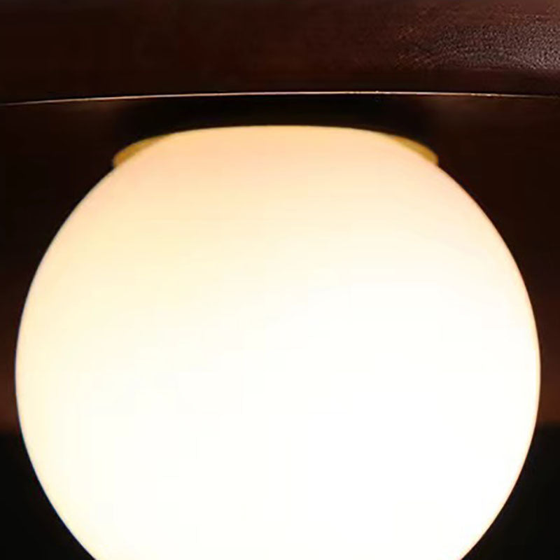 Modern Simplicity Rubberwood Glass Round 1-Light Semi-Flush Mount Ceiling Light For Hallway Lumendat