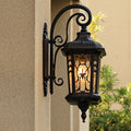 European Outdoor Carved Cage Aluminum Glass 1-Light Wall Sconce Lamp