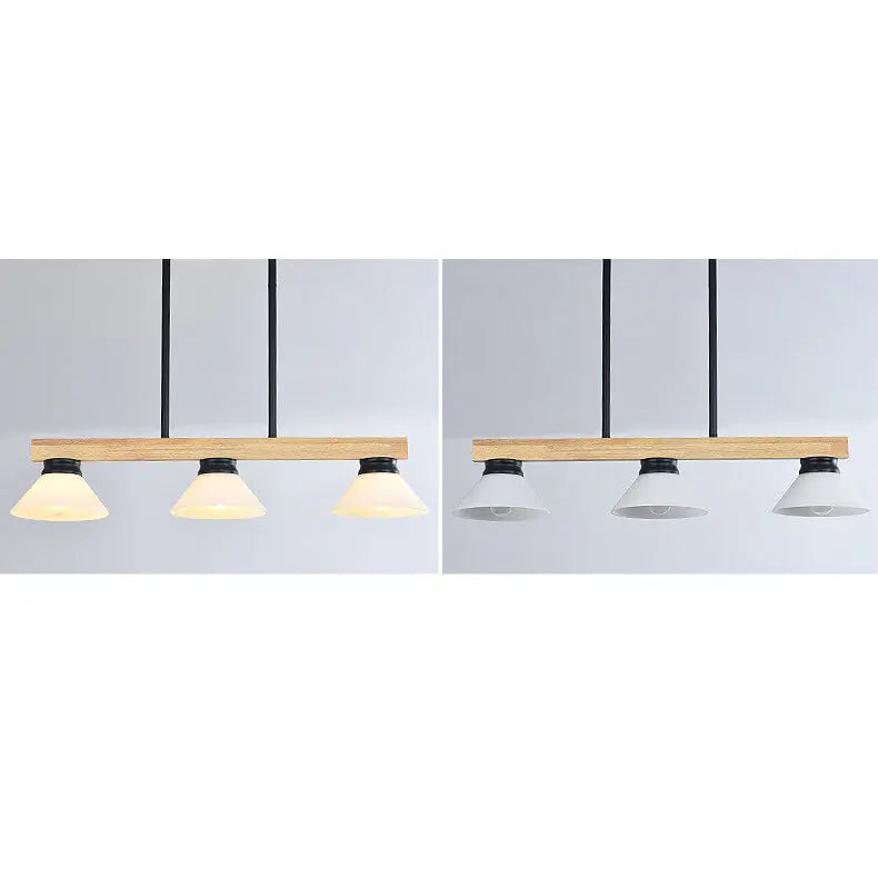 Nordic Solid Wood Cone Glass Shade 3/4 Light Island Light Chandelier BulbSquare