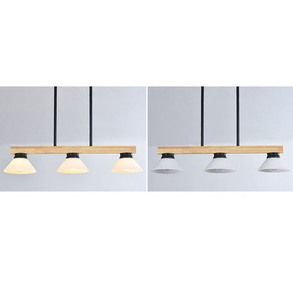 Nordic Solid Wood Cone Glass Shade 3/4 Light Island Light Chandelier