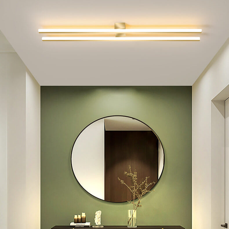 Modern Minimalist Geometric Dual Straight Line LED Semi-flush Mount Ceiling Light for Hallway