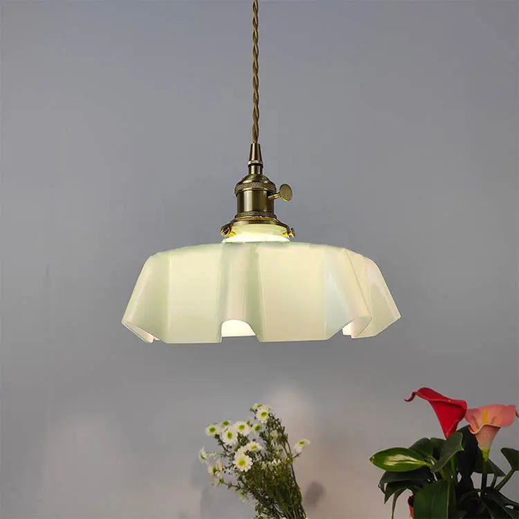Traditional Japanese Cream Petal Glass Iron 1-light Pendant Light for Dining Room BulbSquare