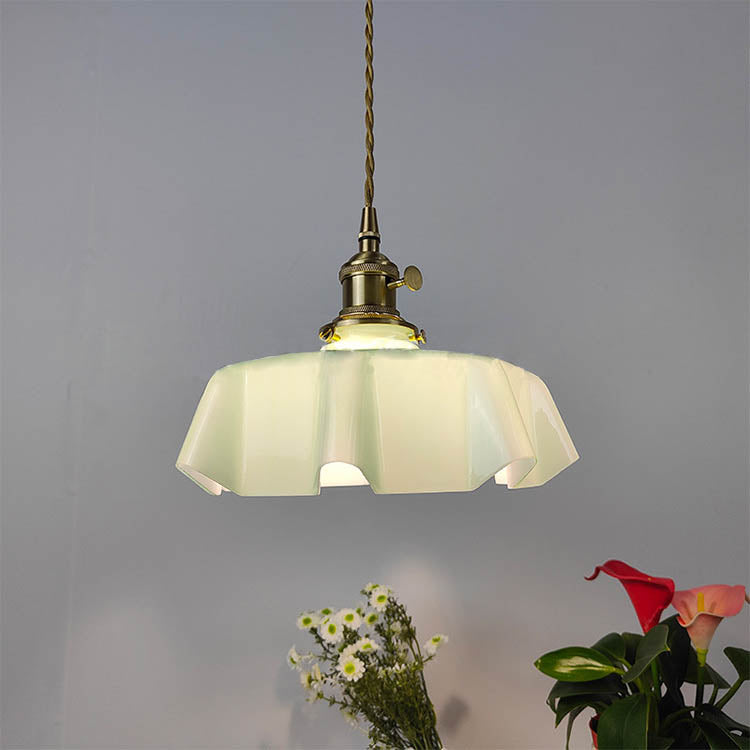 Traditional Japanese Cream Petal Glass Iron 1-Light Pendant Light For Dining Room