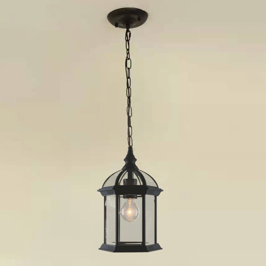 Modern Minimalist Hexagonal Column Aluminum Glass 1-light Outdoor Pendant Light for Garden BulbSquare