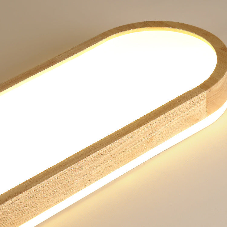 Traditional Japanese Rectangular Solid Wood Acrylic LED Flush Mount Ceiling Light For Living Room Lumendat