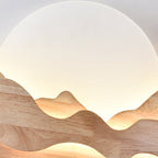 Modern Art Deco Round Mountain Shaped Wood Acrylic LED Wall Sconce Lamp For Living Room Lumendat