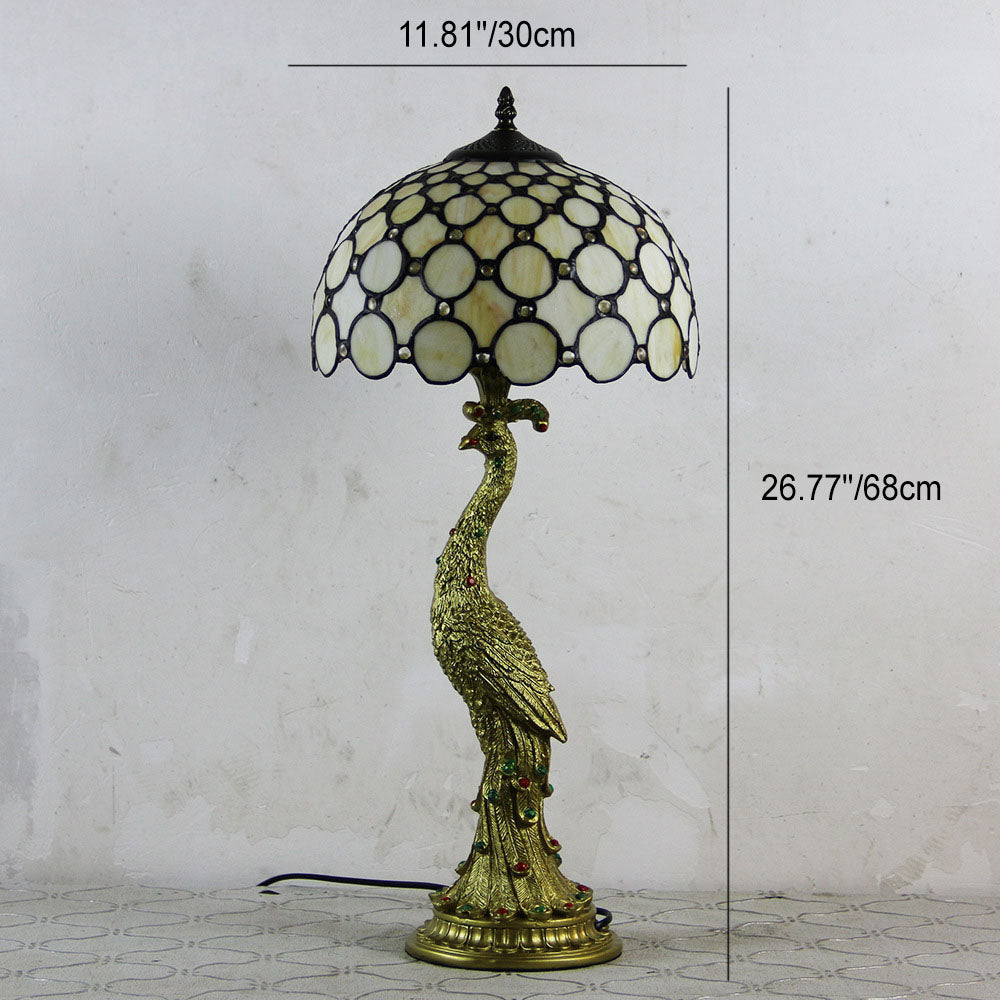 Vintage Tiffany Peacock Gem Dome Glass Resin 1-Light Table Lamp Lumendat