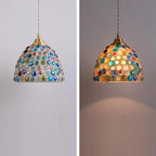 Traditional Tiffany Shell Decor Stained Glass Semicircle 1-light Pendant Light for Bedroom BulbSquare