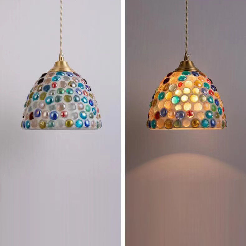 Traditional Tiffany Shell Decor Stained Glass Semicircle 1-light Pendant Light for Bedroom BulbSquare