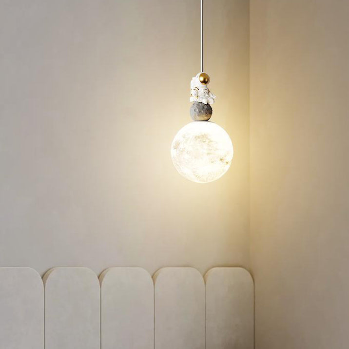 Modern Minimalist Astronaut Moon Iron Resin LED Pendant Light for Bedroom BulbSquare