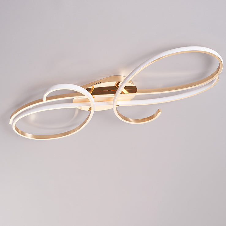 Modern Minimalist Curved Line Iron Aluminum Silicone LED Semi-flush Mount Ceiling Light for Living Room