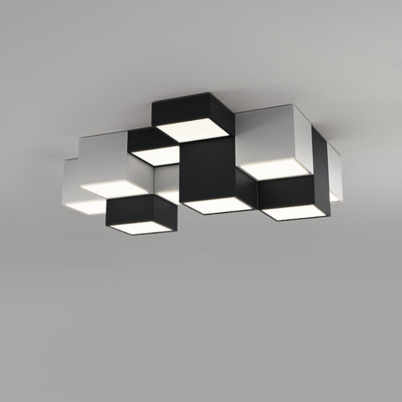 Modern Minimalist Cube Iron Acrylic LED Flush Mount Ceiling Light for Living Room