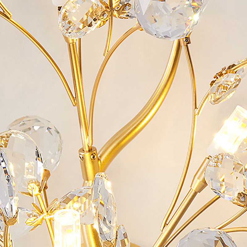 Modern Luxury Crystal Floral Branch Iron 3-Light Wall Sconce Lamp For Living Room
