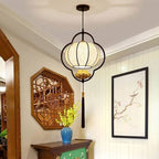 Traditional Chinese Luxury Wrought Iron Fabric 1-Light Pendant Light For Living Room Lumendat