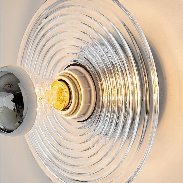 Modern Art Deco Wave Pattern Round Glass 1-Light Wall Sconce Lamp For Bedroom Lumendat