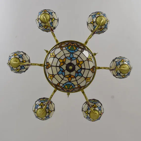 Traditional Tiffany Bead Dome Baroque Iron Glass Alloy 8/11 Light Chandeliers for Living Room BulbSquare
