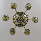 Traditional Tiffany Bead Dome Baroque Iron Glass Alloy 8/11 Light Chandeliers for Living Room BulbSquare