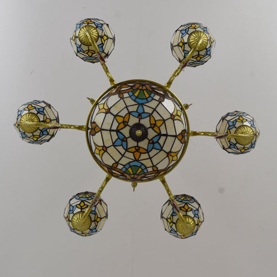 Traditional Tiffany Bead Dome Baroque Iron Glass Alloy 8/11 Light Chandeliers for Living Room
