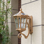 Traditional European Solar Outdoor Lantern Aluminum Glass Waterproof 1-Light Wall Sconce Lamp for Outdoor Patio