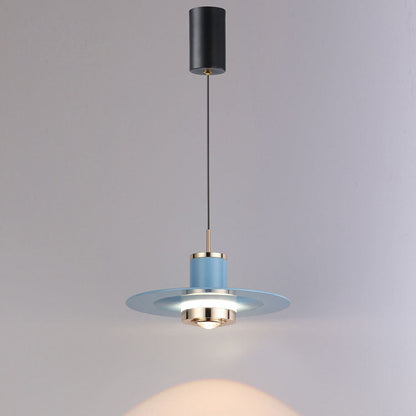 Modern Minimalist Cylinder Flying Saucer Metal LED Pendant Light for Living Room