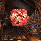 Industrial Vintage Simulation of Greenery Cherry Blossoms Iron Hemp Rope 3-light Chandelier Lumendat