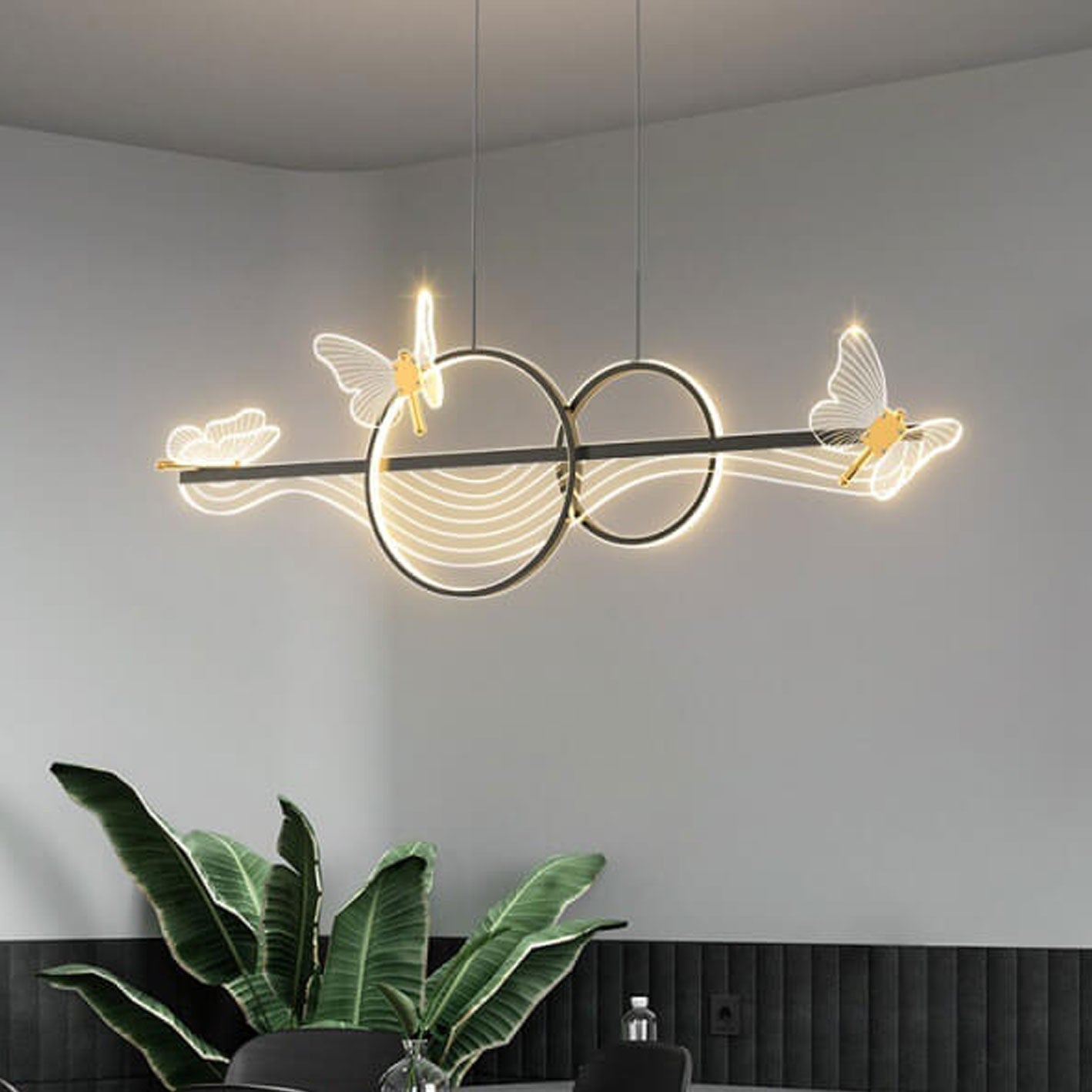Nordic Light Luxury Butterfly Round Linear Island Light LED Chandelier BulbSquare