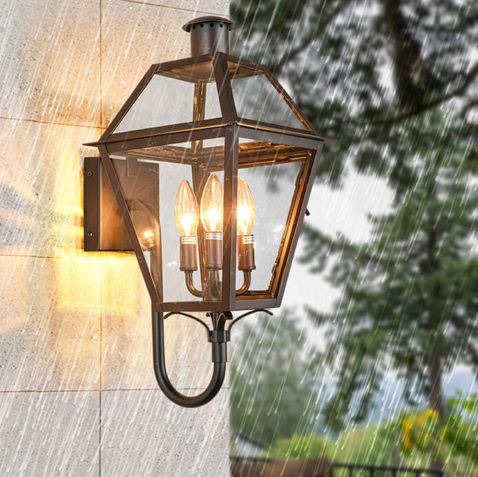 Industrial Waterproof Glass Lantern Iron 3-Light Outdoor Wall Sconce Lamp Lumendat