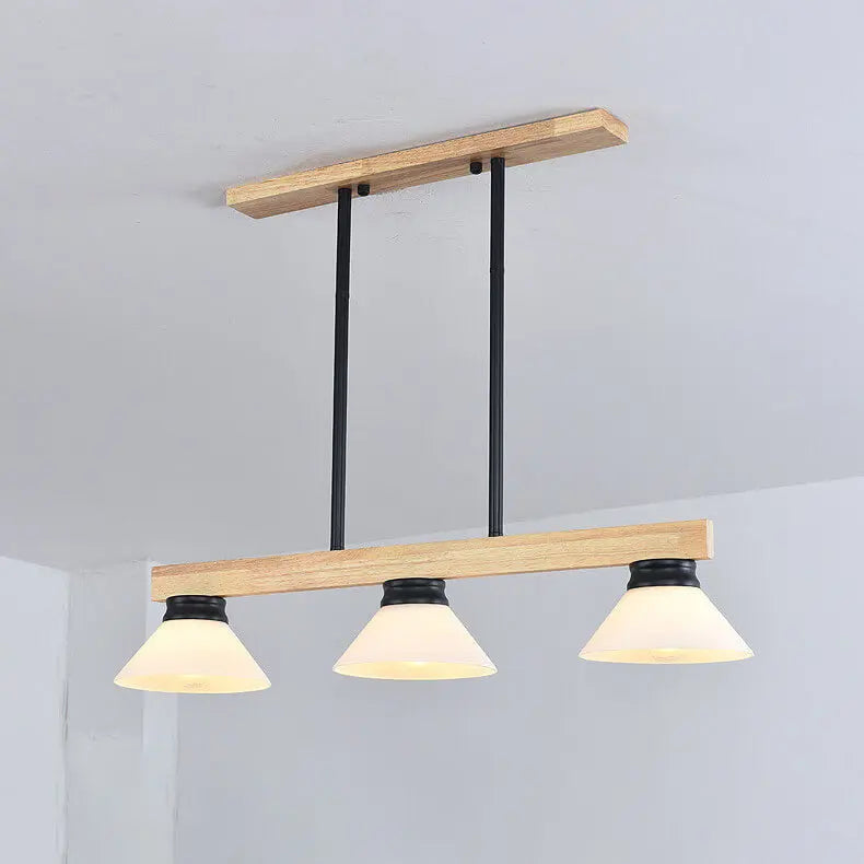 Nordic Solid Wood Cone Glass Shade 3/4 Light Island Light Chandelier BulbSquare
