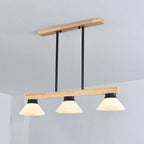 Nordic Solid Wood Cone Glass Shade 3/4 Light Island Light Chandelier BulbSquare