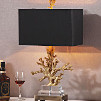 Modern Art Deco Linen Resin Crystal Coral Base 1-Light Table Lamp For Bedroom Lumendat