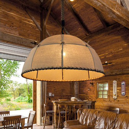 Traditional Rustic Fabric Semicircle Lampshade 1-light Pendant Light for Dining Room
