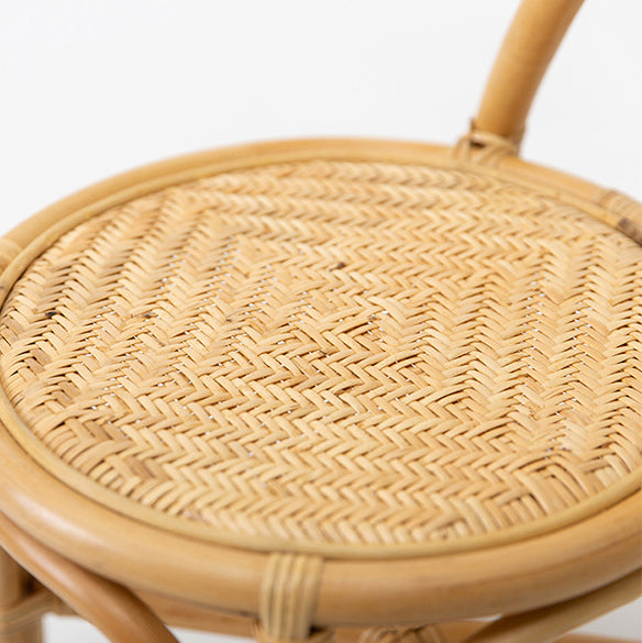 Lumendat Traditional Japanese Round Rattan Weaving Footstool Kids Backrest Chair For Entryways Lumendat