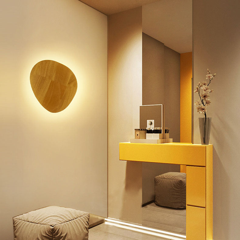 Modern Minimalist Round Irregular Oval Wood LED Wall Sconce Lamp For Living Room Lumendat
