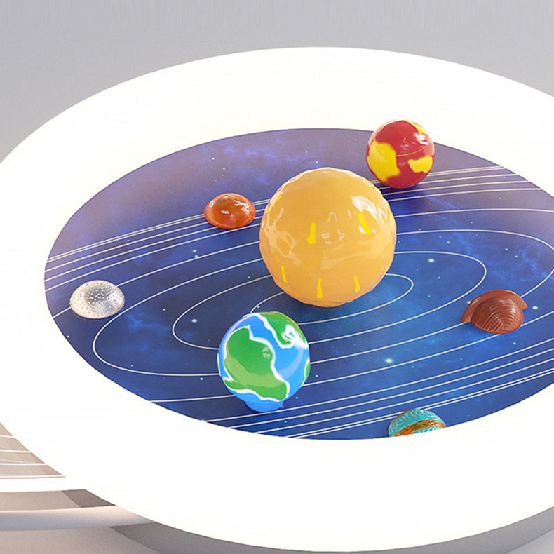 Modern Minimalist Children Round Planet Iron Resin Acrylic LED Flush Mount Ceiling Light for Bedroom