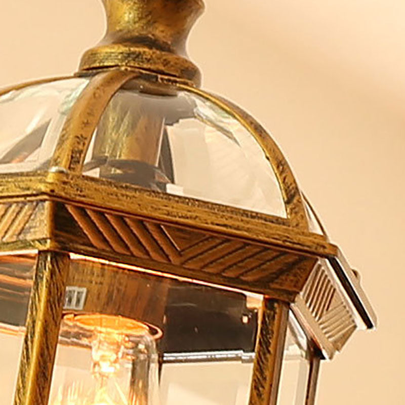 Contemporary Retro Hexagonal Lantern Glass Aluminum 1-light Waterproof Pendant Light for Outdoor Patio BulbSquare