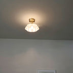 Japanese Vintage Cream Glass Floral Brass 1-Light Semi-Flush Mount Ceiling Light Lumendat