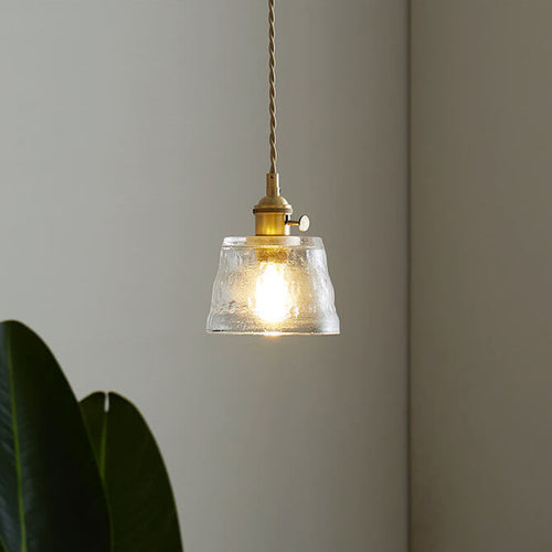 Vintage Glass Brass Drum 1-light Pendant Light