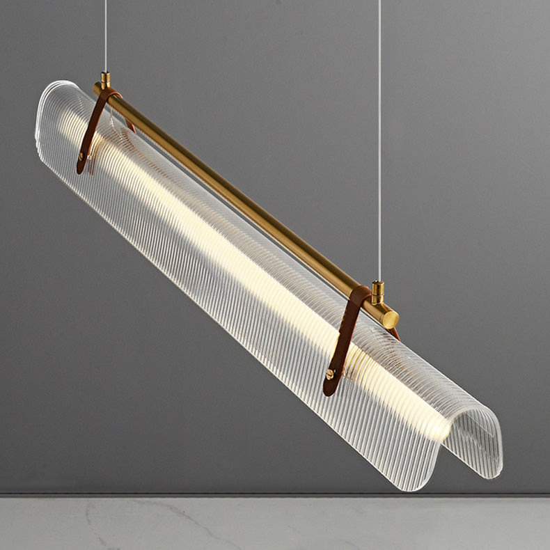 Modern Minimalist Leather Acrylic Linear LED Island Light Pendant Light for Living Room