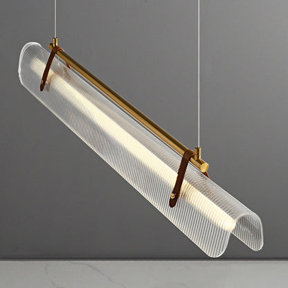 Modern Minimalist Leather Acrylic Linear LED Island Light Pendant Light for Living Room