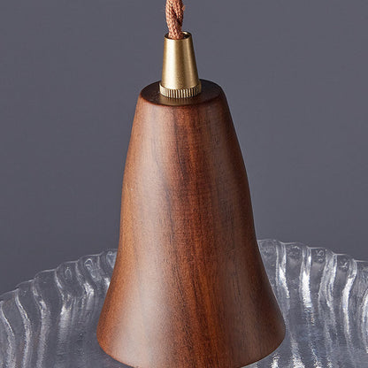 Modern Transitional Walnut Brass Round Glass Shade 1-light Pendant Light for Living Room